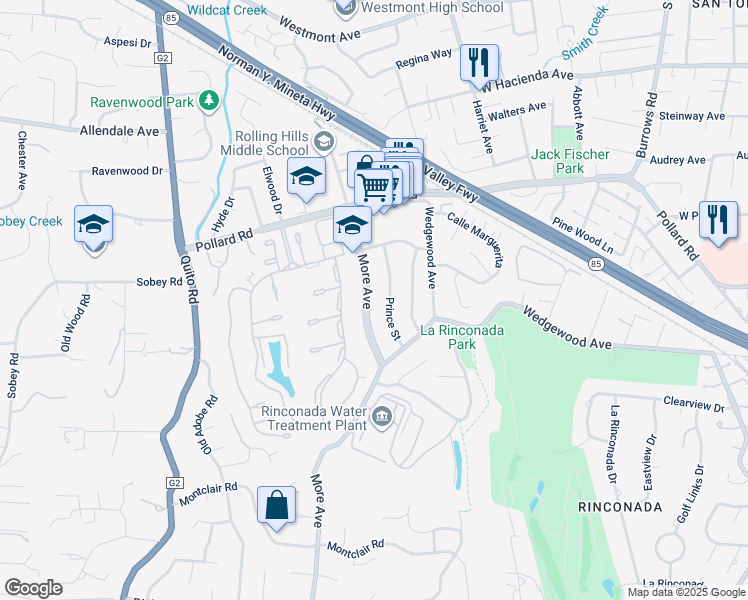 map of restaurants, bars, coffee shops, grocery stores, and more near 232 More Avenue in Los Gatos