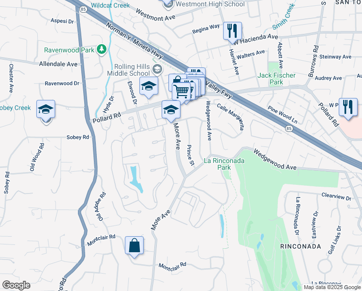 map of restaurants, bars, coffee shops, grocery stores, and more near 232 More Avenue in Los Gatos