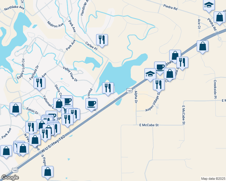 map of restaurants, bars, coffee shops, grocery stores, and more near 3500 U.S. 160 in Pagosa Springs