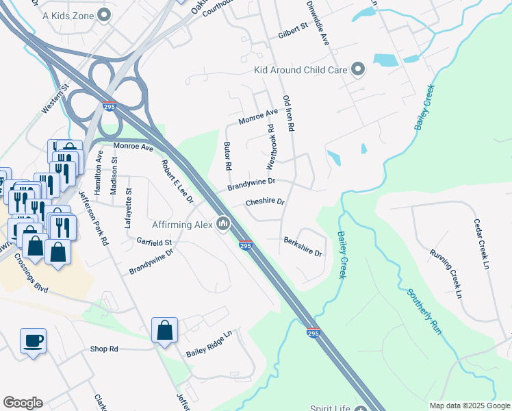 map of restaurants, bars, coffee shops, grocery stores, and more near 5107 Cheshire Drive in Hopewell