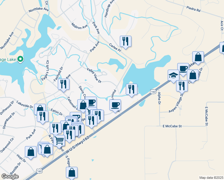 map of restaurants, bars, coffee shops, grocery stores, and more near 230 Pinon Causeway in Pagosa Springs