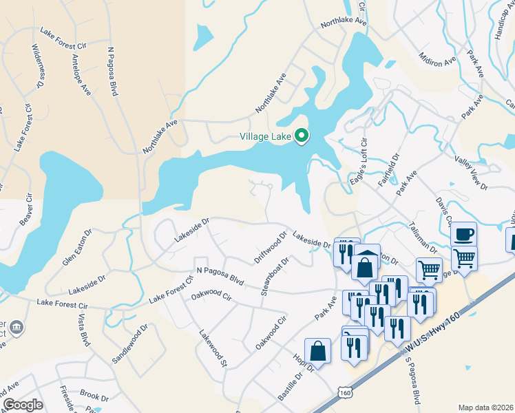 map of restaurants, bars, coffee shops, grocery stores, and more near 69-89 Capstone Circle in Pagosa Springs