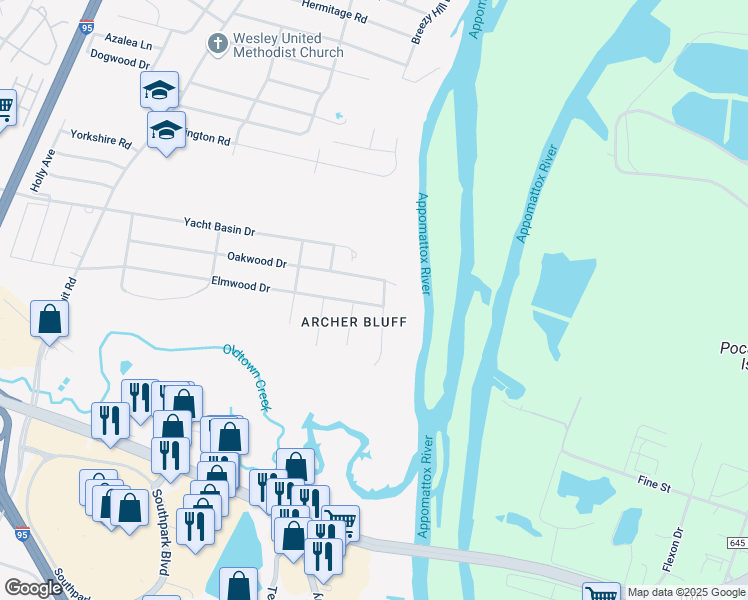 map of restaurants, bars, coffee shops, grocery stores, and more near 1534 Mount Pleasant Drive in Colonial Heights
