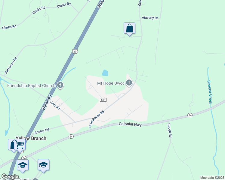 map of restaurants, bars, coffee shops, grocery stores, and more near Iron Rd in Rustburg