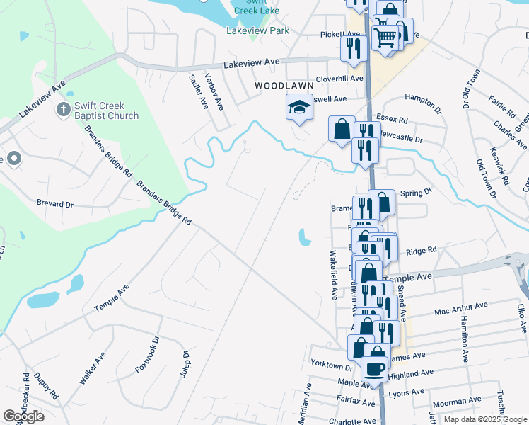 map of restaurants, bars, coffee shops, grocery stores, and more near 18907 Weldon Street in Colonial Heights