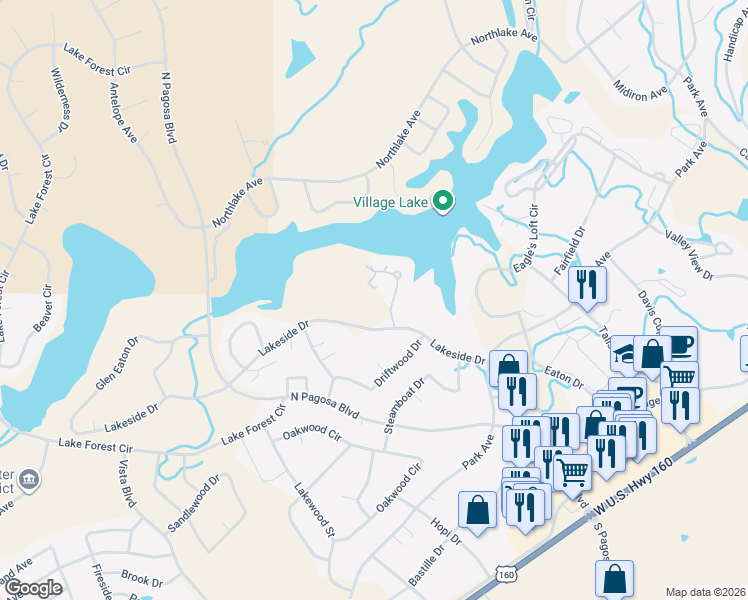 map of restaurants, bars, coffee shops, grocery stores, and more near 69 Capstone Circle in Pagosa Springs