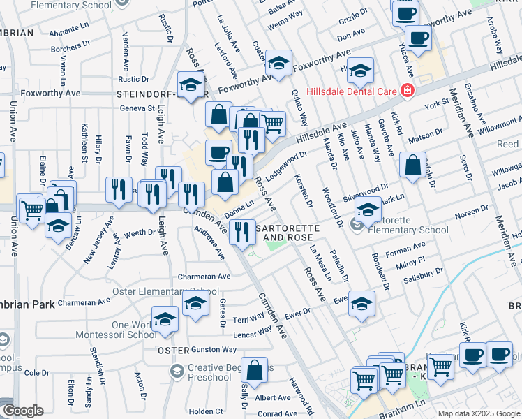 map of restaurants, bars, coffee shops, grocery stores, and more near 1791 Bradford Way in San Jose