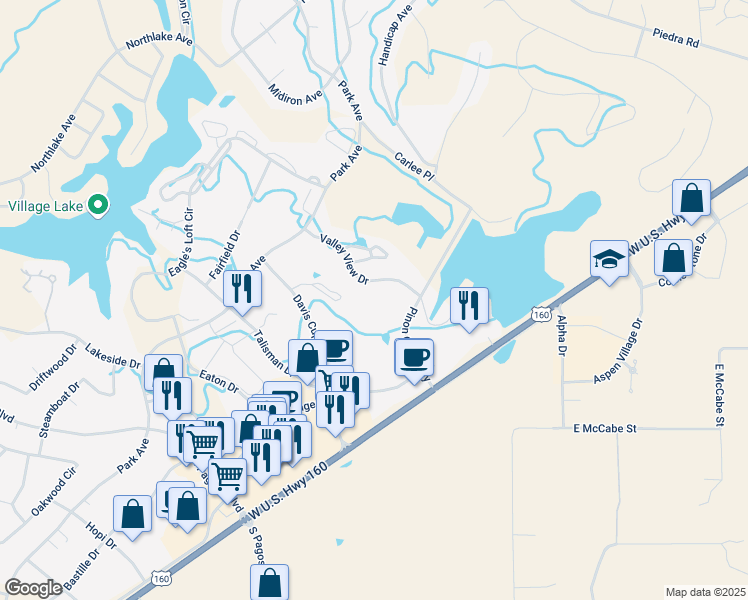 map of restaurants, bars, coffee shops, grocery stores, and more near 164 Valley View Drive in Pagosa Springs