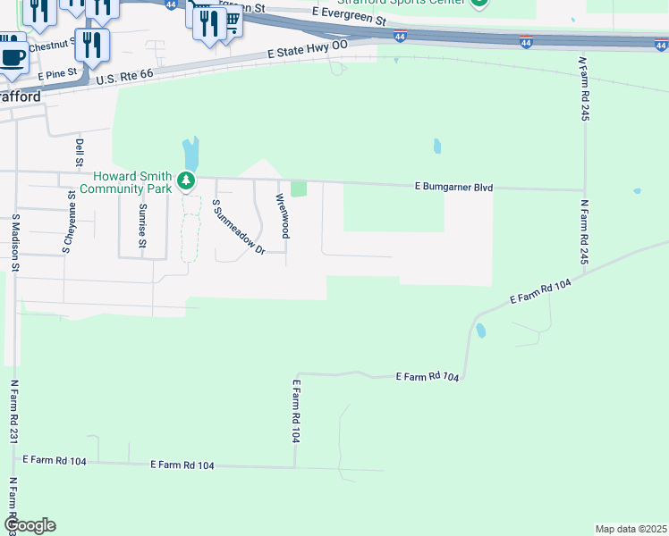 map of restaurants, bars, coffee shops, grocery stores, and more near 708 East Mabel Street in Strafford