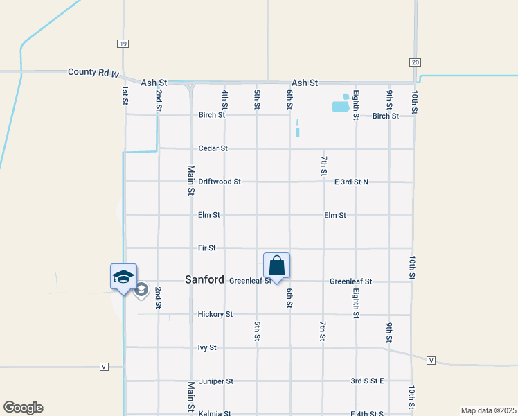 map of restaurants, bars, coffee shops, grocery stores, and more near 320 East 2nd Street North in Sanford