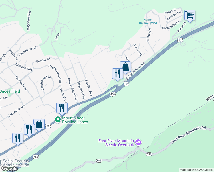 map of restaurants, bars, coffee shops, grocery stores, and more near 2899 Marmont Dr in Bluefield