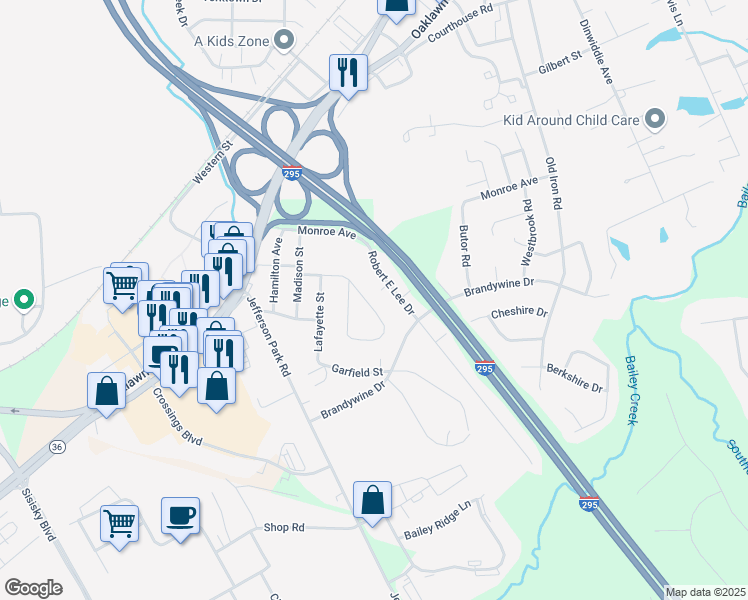 map of restaurants, bars, coffee shops, grocery stores, and more near 545 Briarwood Circle in Hopewell