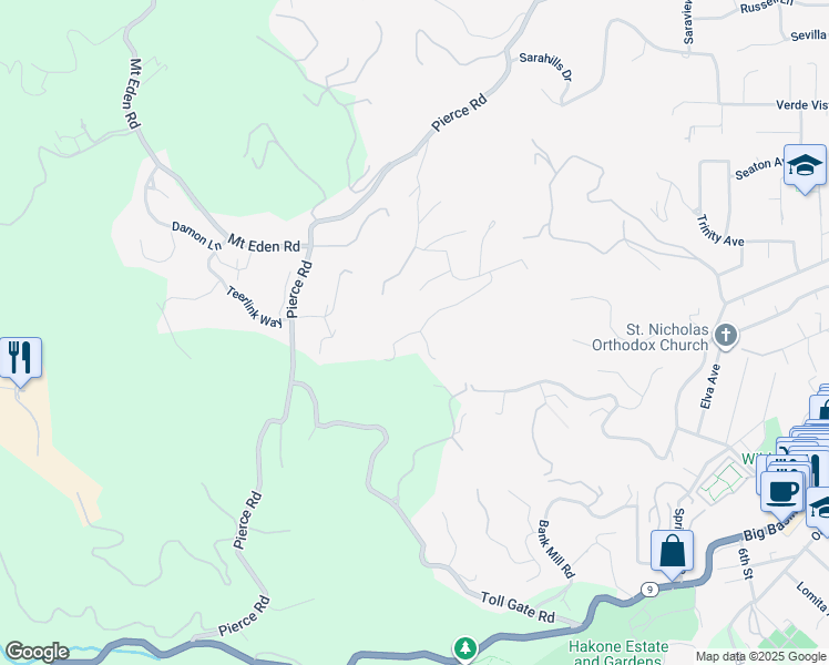 map of restaurants, bars, coffee shops, grocery stores, and more near 14455 Pike Road in Saratoga