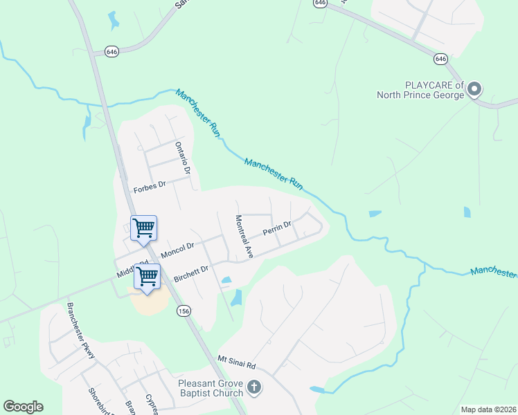 map of restaurants, bars, coffee shops, grocery stores, and more near 7107 Straccioni Lane in Prince George