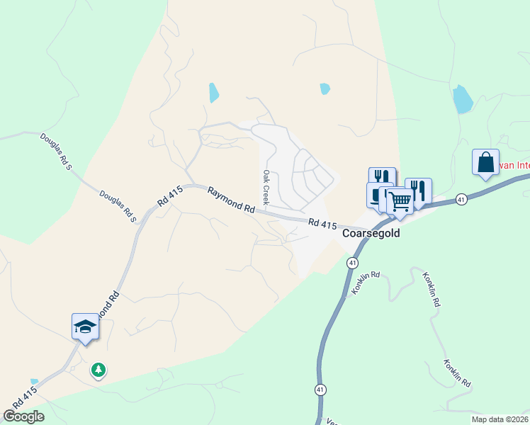 map of restaurants, bars, coffee shops, grocery stores, and more near 46262 Raymond Road in Coarsegold