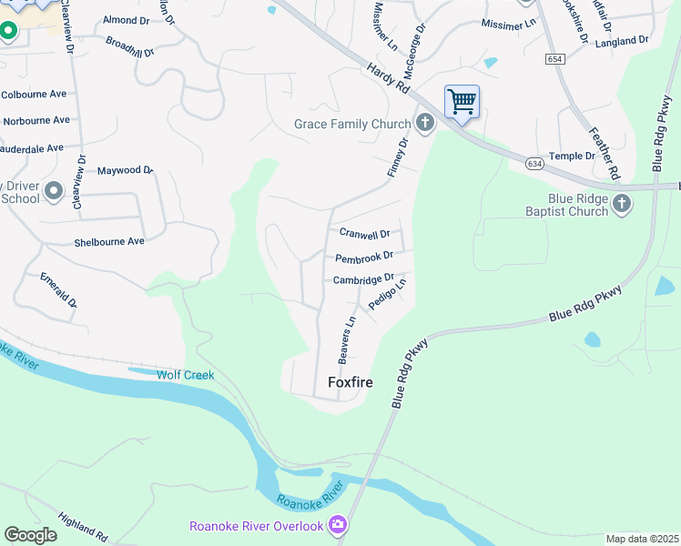 map of restaurants, bars, coffee shops, grocery stores, and more near 1820 Cambridge Drive in Vinton