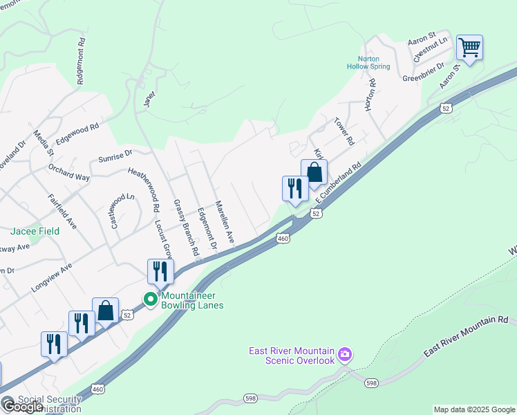 map of restaurants, bars, coffee shops, grocery stores, and more near 2701-2899 Marmont Dr in Bluefield