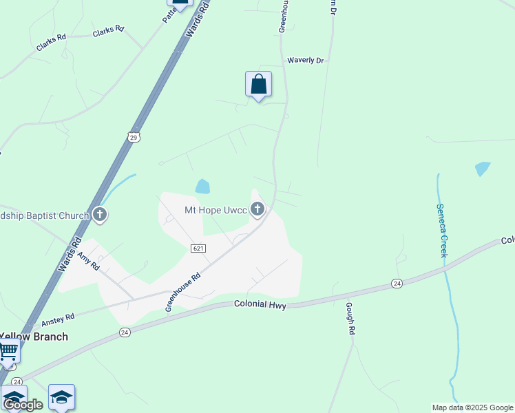 map of restaurants, bars, coffee shops, grocery stores, and more near 10 Reno Lane in Rustburg