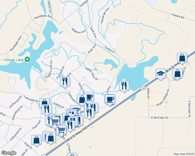 map of restaurants, bars, coffee shops, grocery stores, and more near 14 Edinburgh Circle in Pagosa Springs