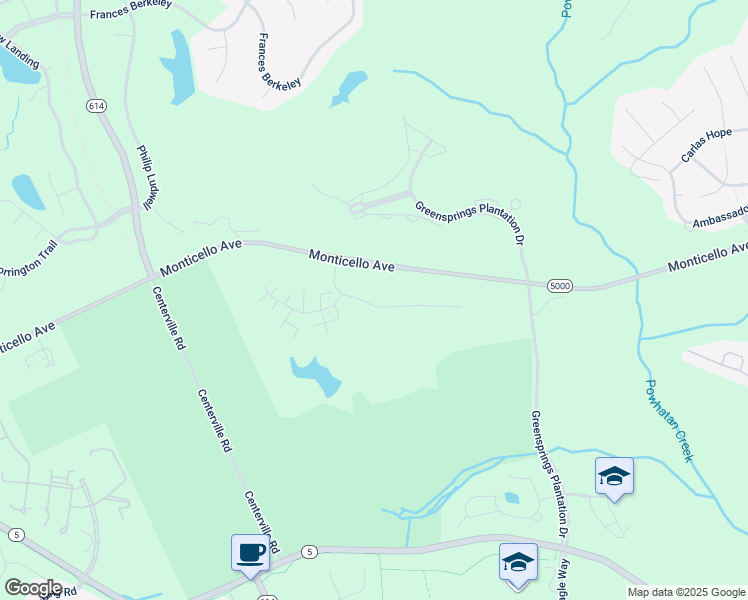 map of restaurants, bars, coffee shops, grocery stores, and more near 202 Braemar Creek in Williamsburg