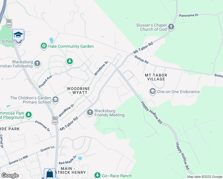 map of restaurants, bars, coffee shops, grocery stores, and more near 804 Petra Pass in Blacksburg