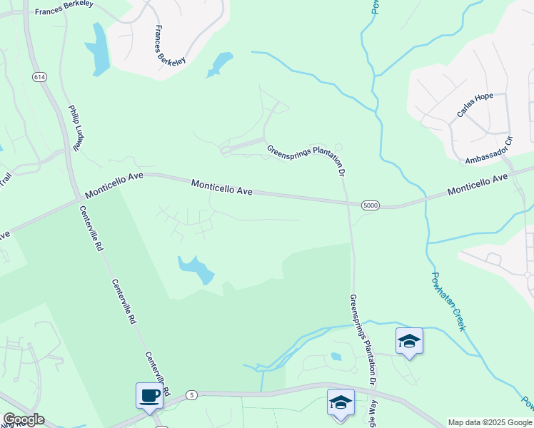map of restaurants, bars, coffee shops, grocery stores, and more near 501 Braemar Creek in Williamsburg