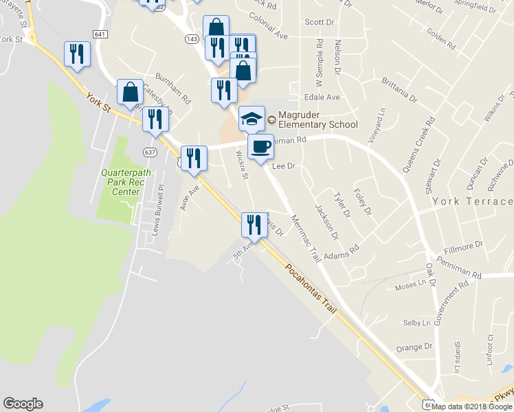 map of restaurants, bars, coffee shops, grocery stores, and more near 129 Wickre Street in Williamsburg