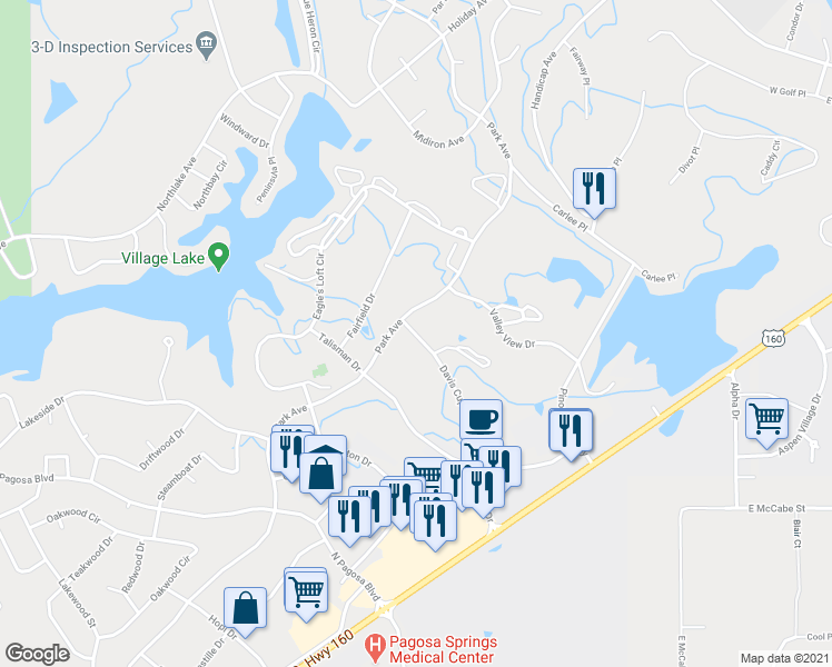 map of restaurants, bars, coffee shops, grocery stores, and more near 3329 Davis Cup Drive in Pagosa Springs