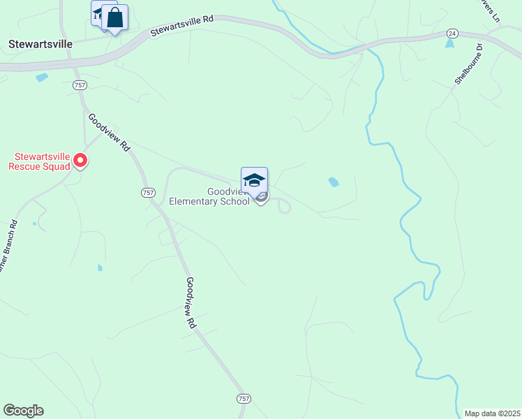 map of restaurants, bars, coffee shops, grocery stores, and more near 1374 Rivermont Academy Road in Goodview