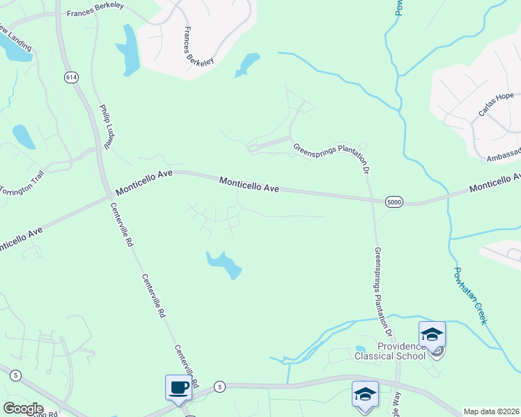 map of restaurants, bars, coffee shops, grocery stores, and more near 106 Braemar Creek in Williamsburg