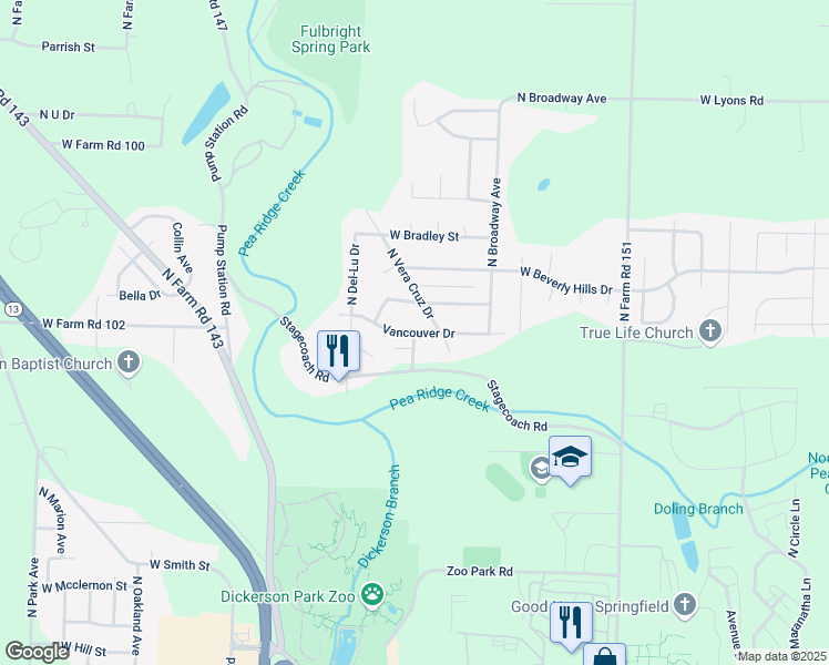 map of restaurants, bars, coffee shops, grocery stores, and more near Franklin in Springfield