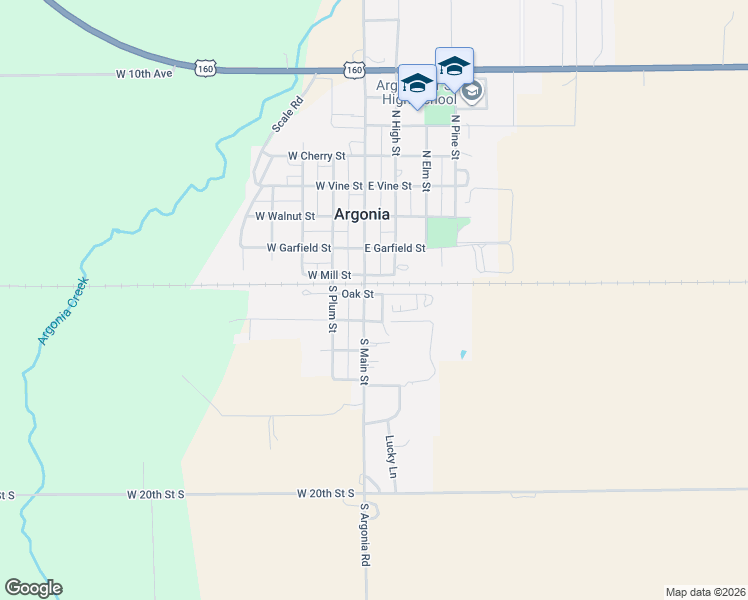 map of restaurants, bars, coffee shops, grocery stores, and more near 311-327 South Main Street in Argonia