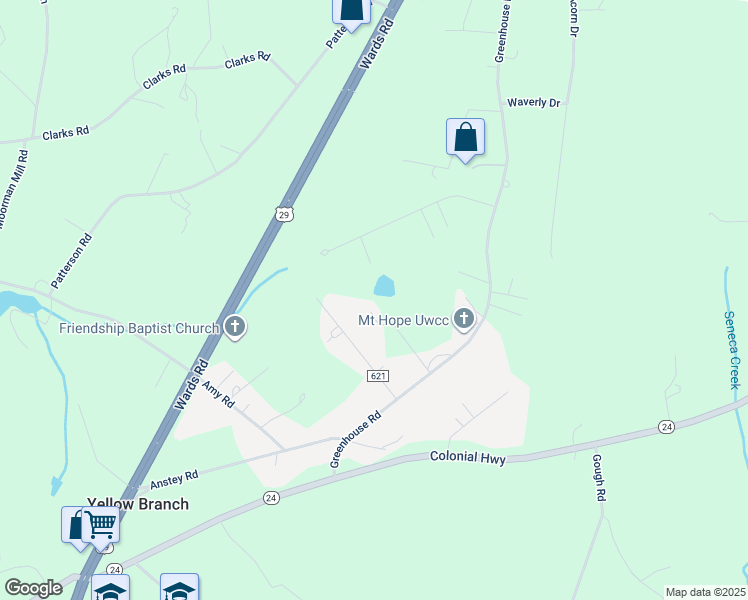 map of restaurants, bars, coffee shops, grocery stores, and more near Iron Rd in Rustburg