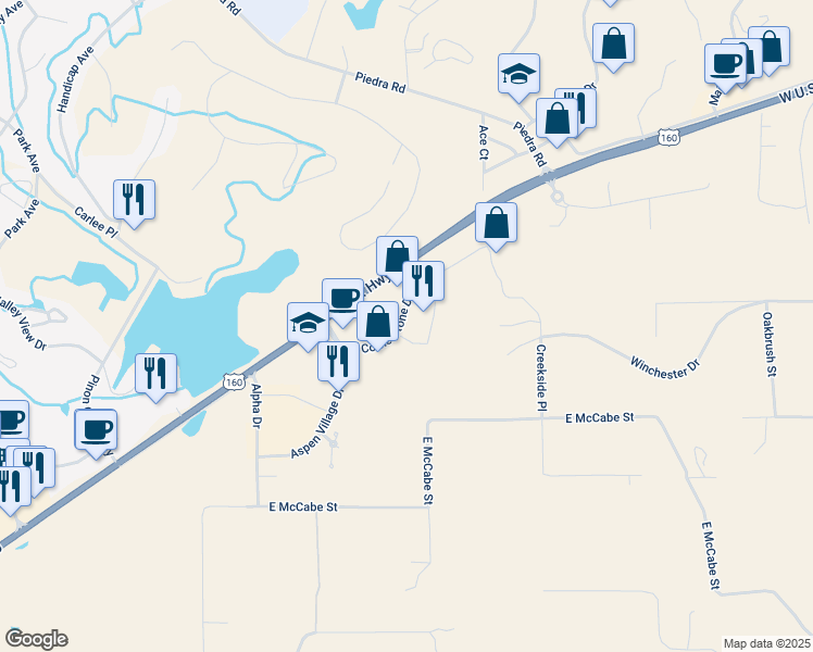 map of restaurants, bars, coffee shops, grocery stores, and more near 444 Boulder Drive in Pagosa Springs