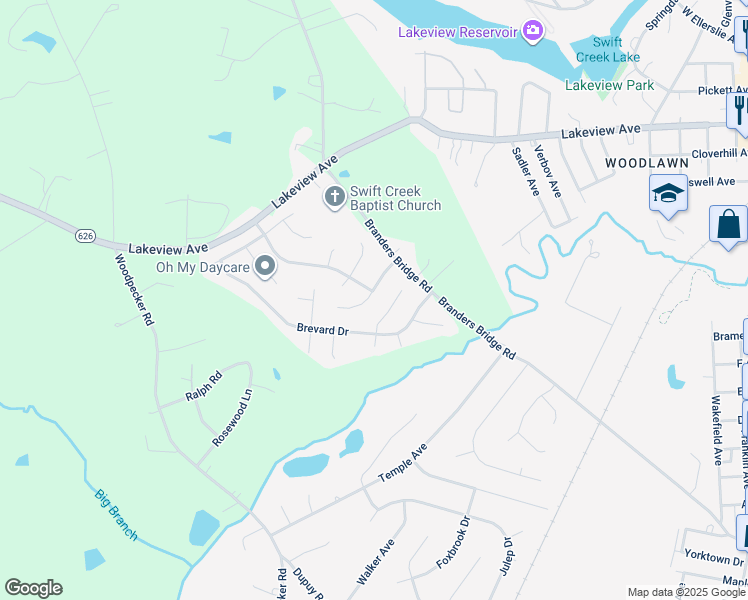 map of restaurants, bars, coffee shops, grocery stores, and more near 4001 Birdbrook Dr in Colonial Heights