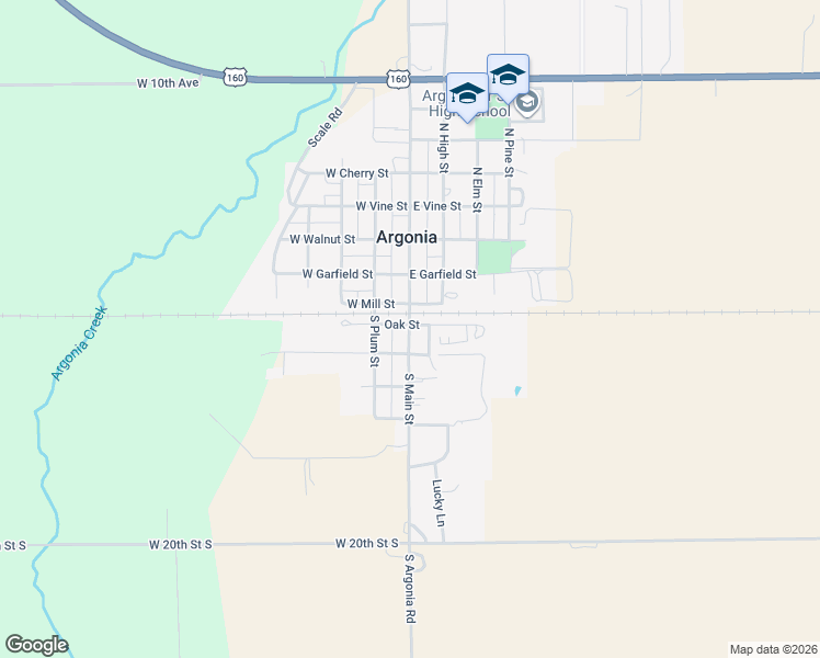 map of restaurants, bars, coffee shops, grocery stores, and more near 327 South Main Street in Argonia