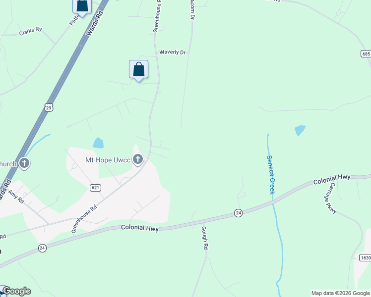 map of restaurants, bars, coffee shops, grocery stores, and more near 831 Acorn Drive in Rustburg