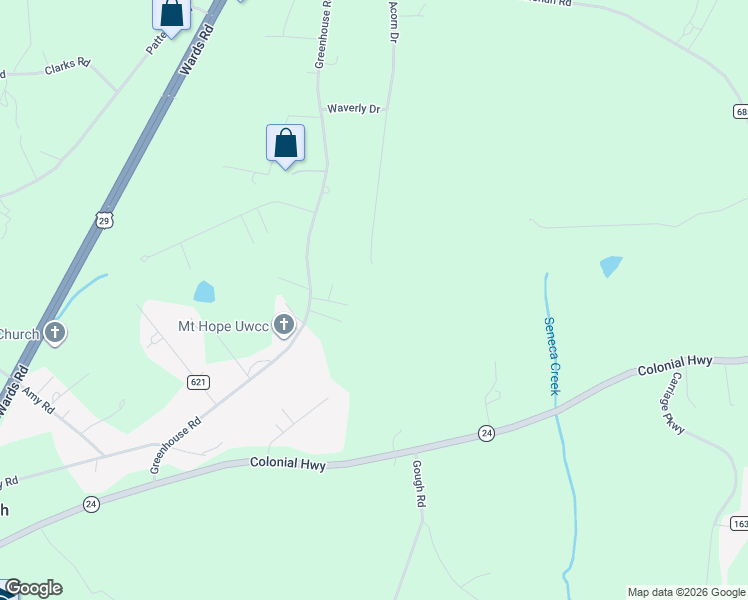 map of restaurants, bars, coffee shops, grocery stores, and more near 831 Acorn Drive in Rustburg