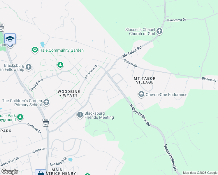 map of restaurants, bars, coffee shops, grocery stores, and more near 903 Petra Pass in Blacksburg