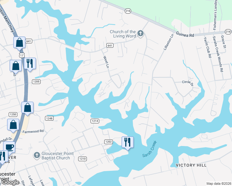 map of restaurants, bars, coffee shops, grocery stores, and more near 1882 Dockside Drive in Gloucester Point