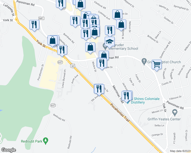map of restaurants, bars, coffee shops, grocery stores, and more near 118 Wickre Street in Williamsburg