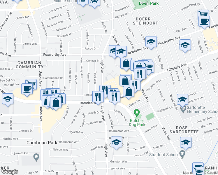 map of restaurants, bars, coffee shops, grocery stores, and more near 6 in San Jose