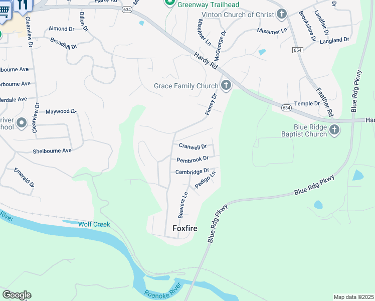 map of restaurants, bars, coffee shops, grocery stores, and more near 1833 Cranwell Drive in Vinton