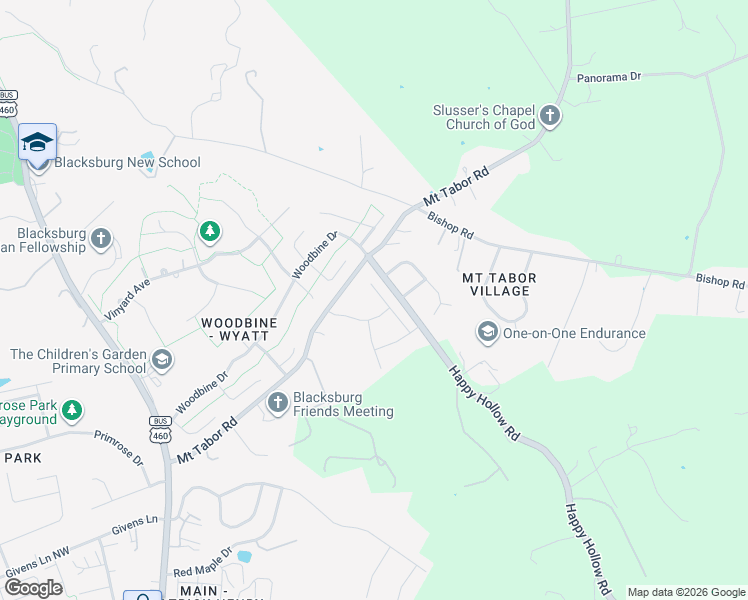 map of restaurants, bars, coffee shops, grocery stores, and more near 903 Petra Pass in Blacksburg
