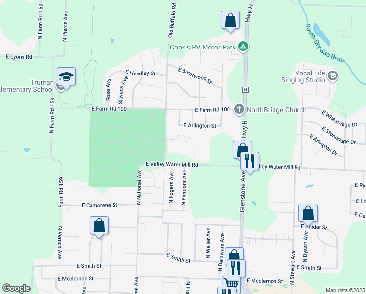 map of restaurants, bars, coffee shops, grocery stores, and more near 3798 North Manor Lane in Springfield
