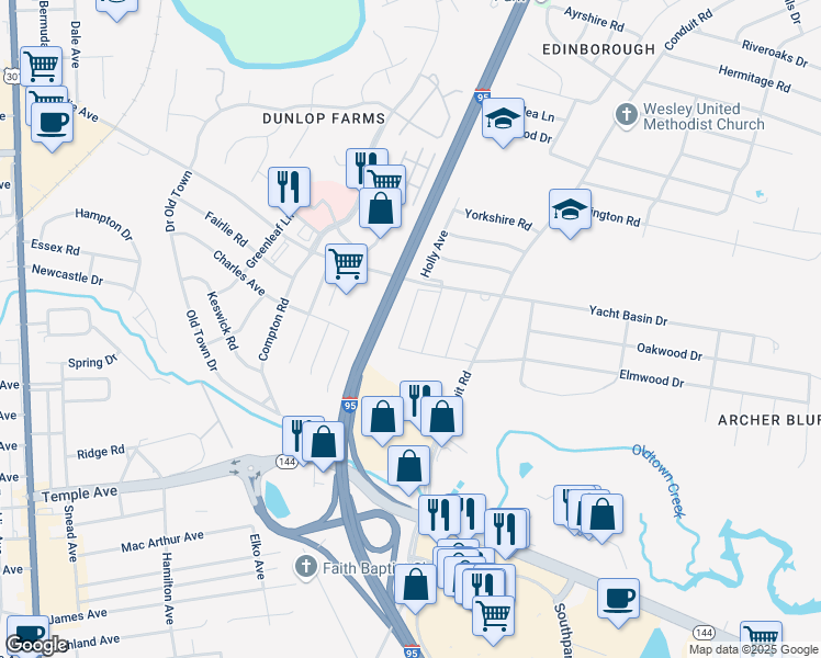 map of restaurants, bars, coffee shops, grocery stores, and more near 3107 Holly Avenue in Colonial Heights