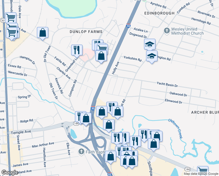 map of restaurants, bars, coffee shops, grocery stores, and more near 3107 Holly Avenue in Colonial Heights