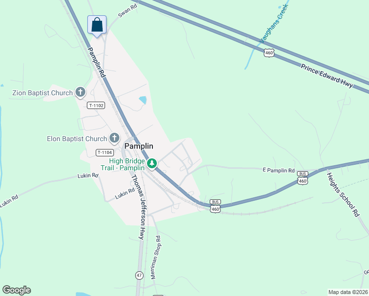 map of restaurants, bars, coffee shops, grocery stores, and more near State Route 112 in Pamplin