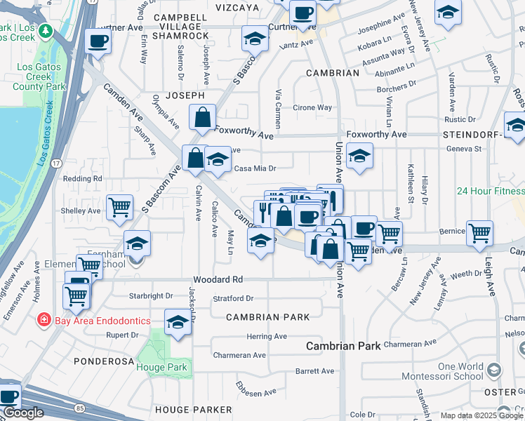 map of restaurants, bars, coffee shops, grocery stores, and more near 2062 Paseo Del Oro in San Jose