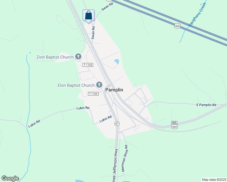 map of restaurants, bars, coffee shops, grocery stores, and more near in Pamplin